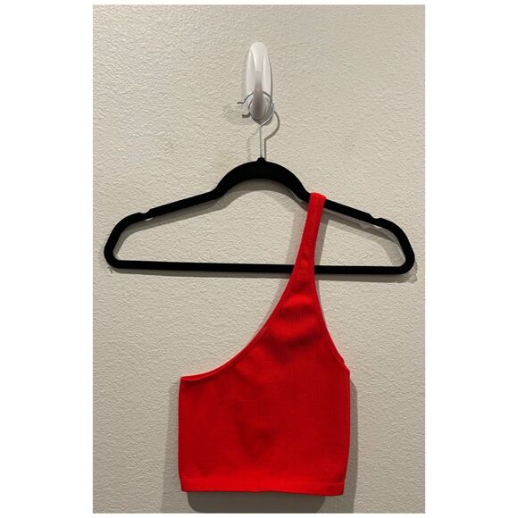 FREE PEOPLE Asymmetric Ribbed One Shoulder Red Crop Top - Picture 1 of 4